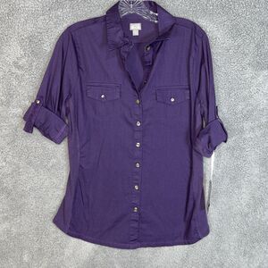 Converse One Star Grim Purple Shirt Women’s L Long Sleeve Roll Tab
